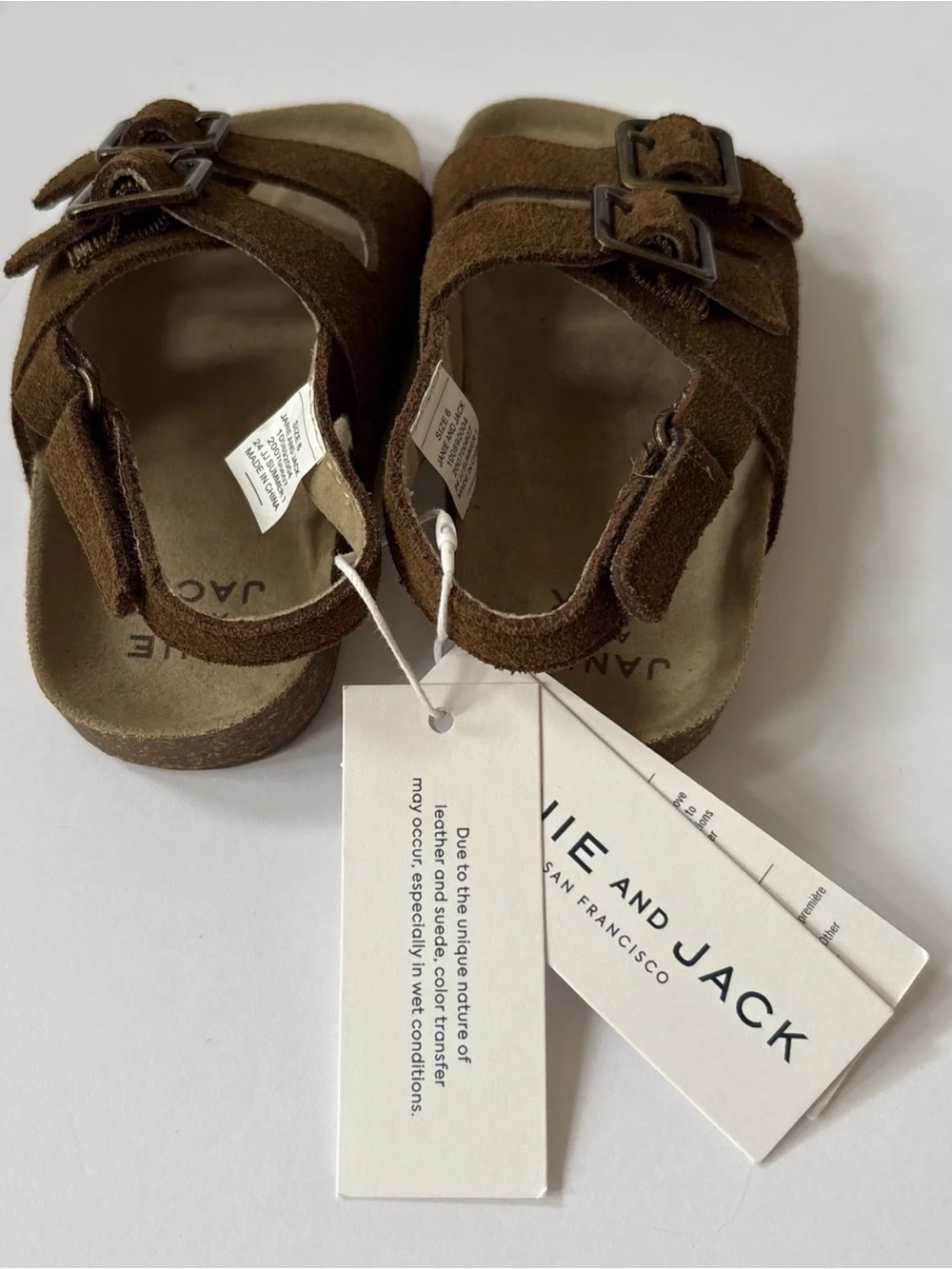 Janie‎ & Jack Brown Genuine Suede Buckle Sandal Slip On Size 6 Touch Close Strap